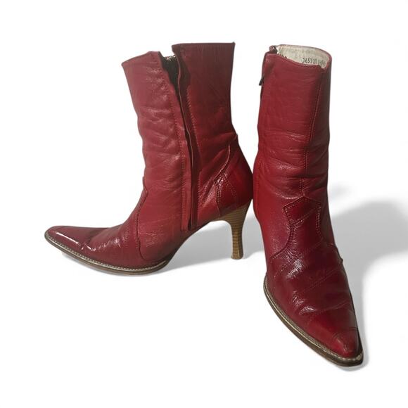 Los Altos Red Leather Women's Heeled Ankle Boots Size 23 Mex US 6 Side Zip - Picture 4 of 10